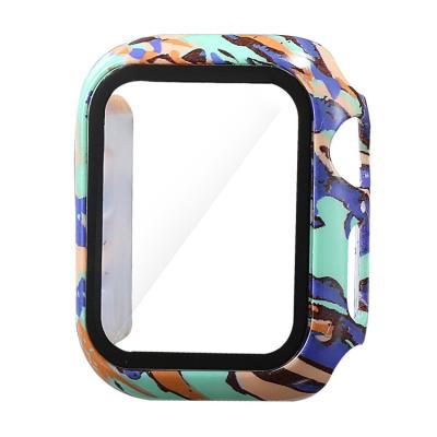 China Water Transfer Printing Case+Tempered Screen Protector Glass Cardboard Style Waterproof High Quality Plastic Hard Watch Case For Apple Watch for sale