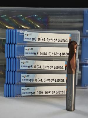 中国 MPB2 固体カービッドボール鼻端ミール 2 フルート HRC55-HRC60 R0.5-10,8mm, Φ8.0 ((R4.0) x16x8Dx60mm 販売のため