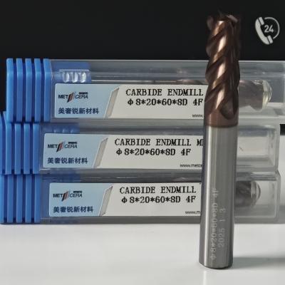 China 8 mm de procesamiento de rugosidad TiAlSi recubrimiento HRC55-60 dureza Cuatro bordes de plano de fresado de corte para pieza de trabajo de baja aleación de acero en venta