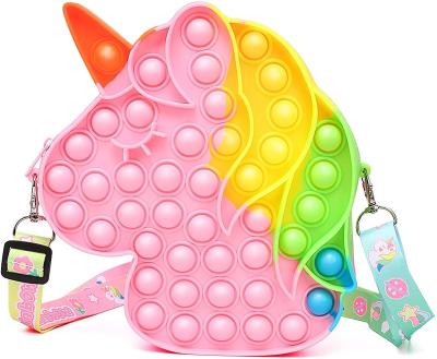 China HUAYI Pop On Backpack Best Gift Push Bubble Pop Purse Cross - Body Bag Unicorn Pop On Fidget Purse Shoulder Bag Pop Purse For Girls for sale