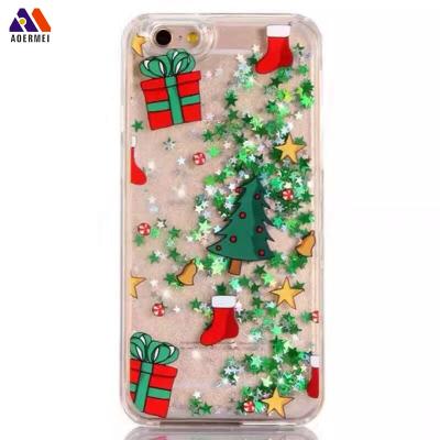 China Perfectly fitting Christmas promotion cell phone case with bling 3D printed liquid Christmas theme for iphone 6 case for sale