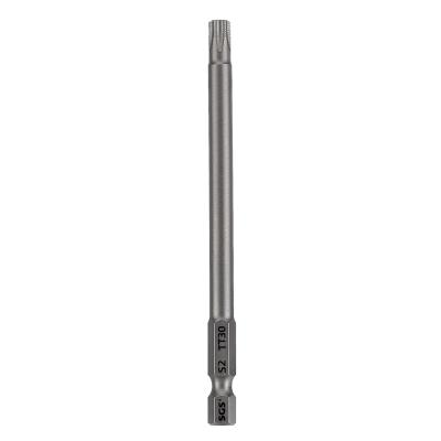 China S2 Material S2 100mm -200mm Strong Magnetic Source Factory 6.35mm Strong Magnetic Sandblasting Single Head Industrial Torx Screwdriver Bit for sale