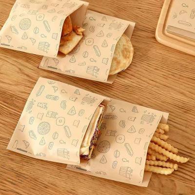 China Custom Printed Paper Bags Kraft Paper Oil Proof Disposable Take Away Barbecue Shaobing (Baked Cake in Griddle) Pancake Food Package Snack Bag for sale