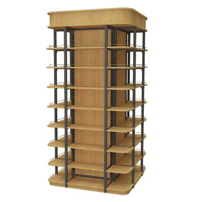 China Supermarket Double Sided Shelves Wooden Display Rack for sale