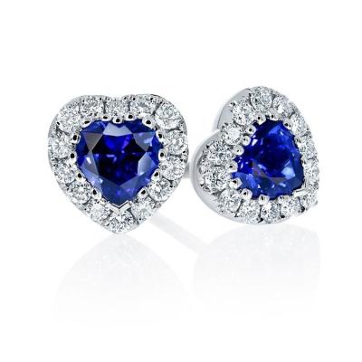 中国 Blue and White CZ Diamonds 925 Sterling Silver Heart Stud Earrings for Custom Jewelry 販売のため