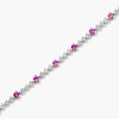 Chine Bracelet de tennis en rubis de zircon blanc de 3 mm en coupe ronde Bracelet de tennis en argent sterling à vendre