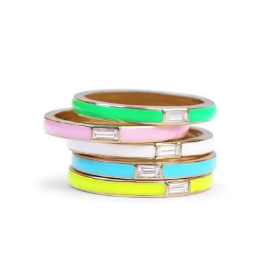 China Elegantes Emaillings mit rechteckigem Würfelzirkonia 925 Sterling Silber Schmuck Geschenk für Frauen zu verkaufen