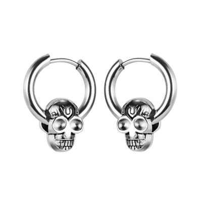 China New Fashion Designs CLASSIC Hoop Earrings Stainless Steel Earring With Skull Charm For Men And Women for sale