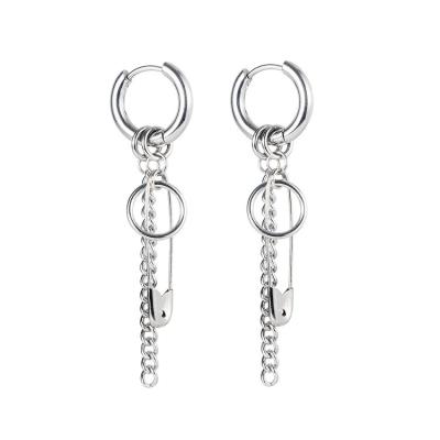China Hot Selling Trendy Fashion Earrings Stainless Steel Earring With Chain And Pin Charms For Men And Women for sale