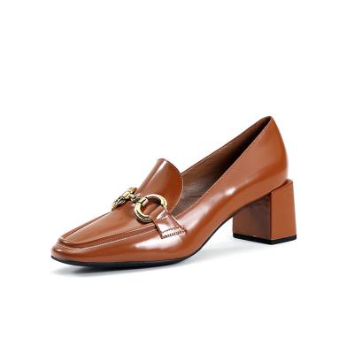 China Breathable 2021 new women's deep mouth single shoes metallic brown high heels fashion dress women's shoes for sale