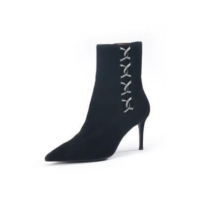 China 2021 Winter Ankle Boots Winter Anti-slippery New Elegant Cashmere Leather Sexy Led 8cm Stiletto Boots for sale