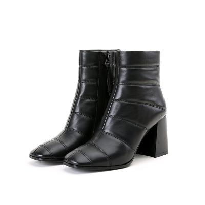 China Deodorization Winter Fashion Leather Women's Boots With Zipper Square Toe High Heel Thick Ladies Customer Boots for sale