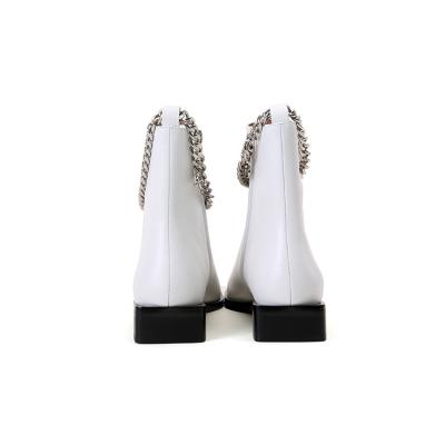 China Women's Flat Heel Chelsea Boots Deodorization Handmade Square Toe Leather Soft Short Booties Boots for sale