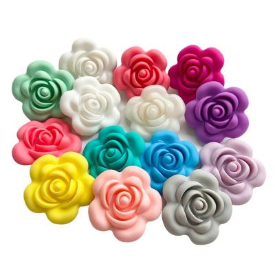 China Soft Toy BPA Free Colorful Rose Flower Shape DIY Necklace Pendant Making Silicone Flower beads for sale
