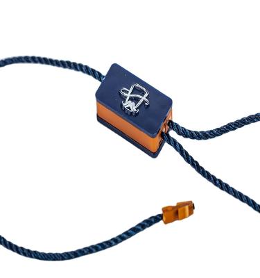 China Viable High Quality Custom Brand Embossed Logo Apparel Plastic Hang Labels Seal Watch Tag With Nylon String for sale