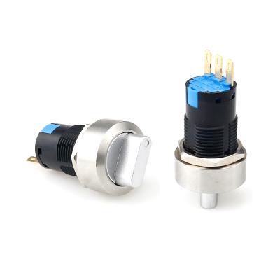 China Stainless Steel 5A 250V NO LED 2 Speed Antivandal Self-Locking 16mm Rotary Push Bottom Switch for sale