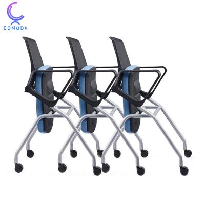 China COMODA Modern Stacking Lounge Chairs Folding Portable Adult Single Backrest Conference Room Chair With Rolling Wheel for sale