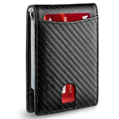 China Easy To Carry Custom Blocking Sandro Slim Minimalist Carbon Fiber Microfiber Wallet PU Money Clip Leather Wallet for sale