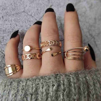 China TRENDY Women's Fashion Ring Set Gold Irregular Ball Metal Ring 6pcs Cute Personality Joint Ring Set for sale