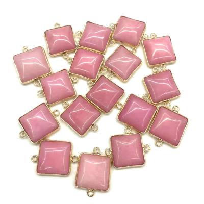 China Crystal Mixed Color Nature Agate Square Shape Stone Gold Filled Bezel Connectors For Jewelry Making for sale