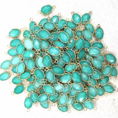 China Agate Gemstone Faceted Oval Stone Bezel Framed Connector Charm For DIY Necklace Bracelet for sale