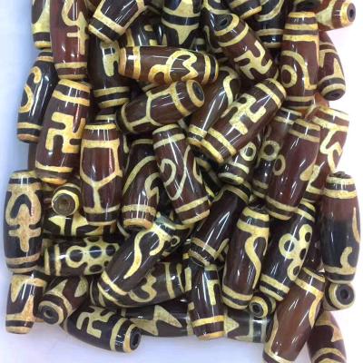 China Agate Drum Shape Brown Mixed Loose Agate Tiebtan Dzi Bead For Jewelry Making for sale
