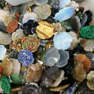 China Crystal Different Color Gemstone Carved Healing Dangle Charm Flower Stone Bead Stone Jewelry for sale