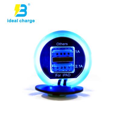China Mobile Phone Car Charger 12V LED Car Battery Fast Blue Portable Charger Dual USB2 Port For Samsung Huawei Iphone for sale