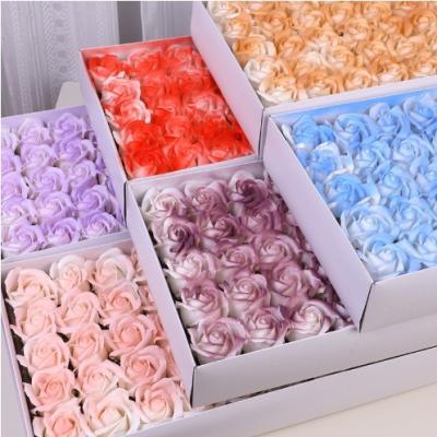China Spray Color Gradient Rose Crushed Ice Blue Plum Jam Rose Soap Flower Bouquet Head Wholesale Three-layer Water Splash Valentine's Day Gift for sale