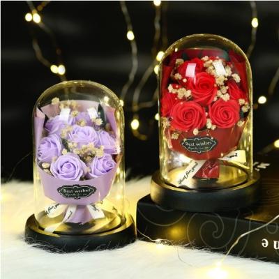 China Valentine's Day gift for girlfriend practical creative soap rose glass cover ornaments advanced immortal flower birthday girl for sale