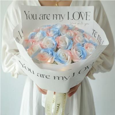 China Valentine's Day gift crushed ice blue rose soap flower bouquet for girlfriend bestie eternal life flower birthday for sale