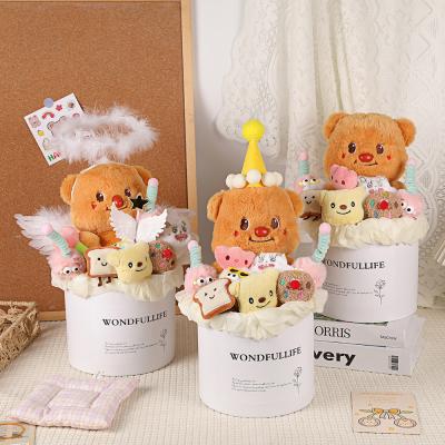 China Yellow cream hand holding doll bouquet graduation bear potted holiday gift girlfriend birthday Chinese Valentine's Day hand holding flower gift for sale