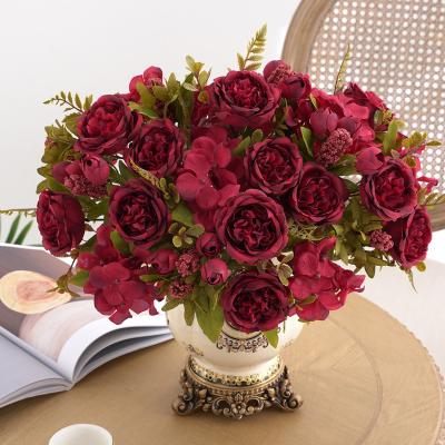 China Wholesale of European-style retro hydrangea core peony artificial flowers, wedding staircase decorative flowers, artificial flowers and silk flowers for sale