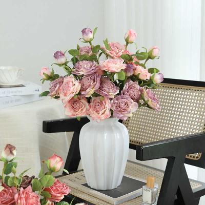 China Bionic charred rose, artificial flower, high-end living room and dining table flower, bouquet decoration, artificial flower, rose, wedding bouquet for sale
