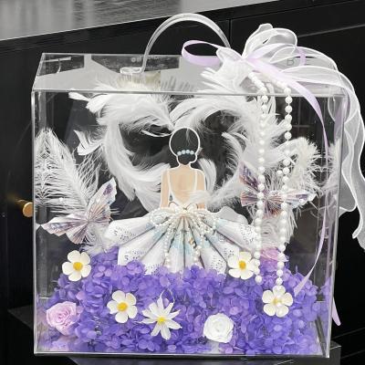 China Acrylische handmatige bloemenkast, vers bloembok, verpakkingsdoos voor bloemenkunst, zelfstandig materiaal, waterdicht, transparant licht, luxe souvenircadeau. Te koop