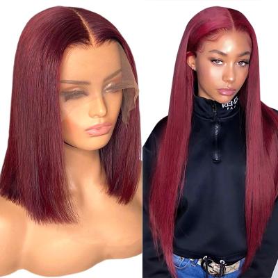 China Burgundy Color 99J BOB 4X4 Closure Wig Pixie Cut Short Bob Human Hair 13x4 Lace Front Wigs Preplucked Brazilian Remy Hair for sale