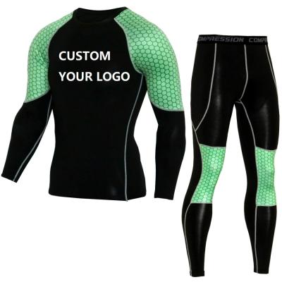 China Dropshipping Wholesale Custom Logo Vedo Breathable Compression Shirt 2 Pieces Compression Set Gaiters Gym Fitness Polyester Set for sale