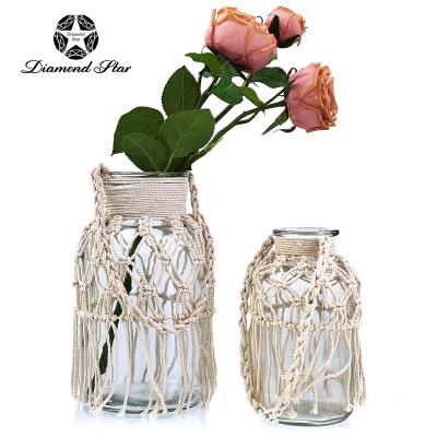 China Modern Diamond Star Amazon Hot Sale Unique Mini Small Hanging Clear Glass Vases With Rope for sale