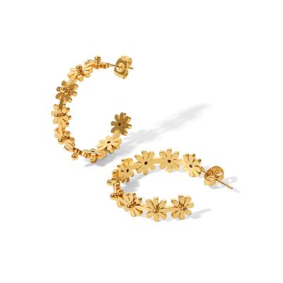 China Aretas Jewelry 316l Stainless Steel Gold Plated Korean Cute Lead Free Nickel C C Jewelry 18k Gold Plated Women Shaped Texture Flower Circle Earrings for sale