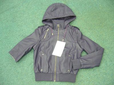 China 3,000 piece overstock women's PU hoodie zipper coats,ready-made cotton padded jacket for sale