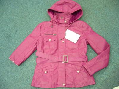 China 3,000 piece overstock women's PU hoodie zipper coats,ready-made cotton padded jacket for sale
