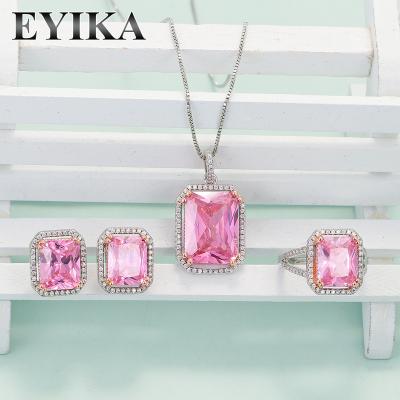 China Luxury Vintage Brazil Pale Roses Rectangle Melting Jewelry Set Glass Crystal Pendant Necklace Gold Plated Fusion Jewelry For Women for sale