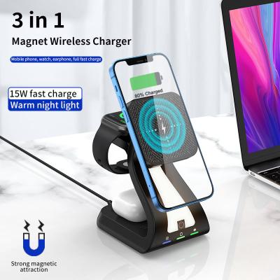 China 2022 Cell Phone Bestsellers Trending Product New 3 In 1 Portable Magnetic Mag Safe For Wireless Charger Cell Phone Charger iPhone LED for sale