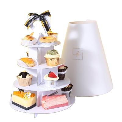 China Viable Disposable Cake Dessert Stand Cardboard Cake Stand Family Gathering Afternoon Tea Family Gathering Tray Display Cake Bakeware for sale