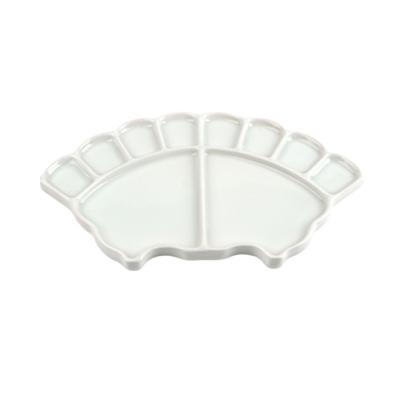 China Artist Painting Fan Shaped 10 Well Flower Tray Watercolor Porcelain Palette Acrylic Paint Mixing Palette for sale