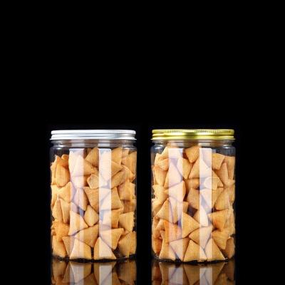 China Recomed Large Plastic Spice Jar Cookies Plastic Jar Transparent Plastic Jar Gold Lid with Custom Private Label for sale