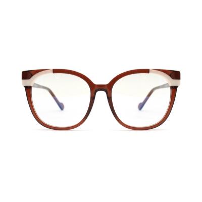 China For Prescription Wearing Oversized Women Red White Lamination Acetate Glasses Frames With Metal Temple for sale