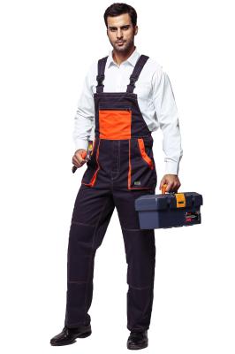China 100% Cotton Fabric Winter Bib Pants / Work Bib And Brace With Contrast Color Orange for sale