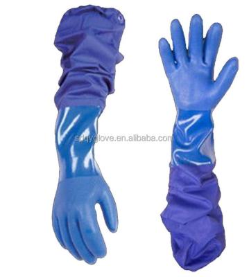 China Full PVC Anti-Slip Blue Coated Glove Resistant Gloves Spliced Long Sleeve Chemical And Oil Work for sale