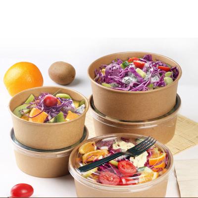 China Wholesale Customized Biodegradable Factory Double Wall Kraft Paper Disposable Salad Bowl With Lid for sale